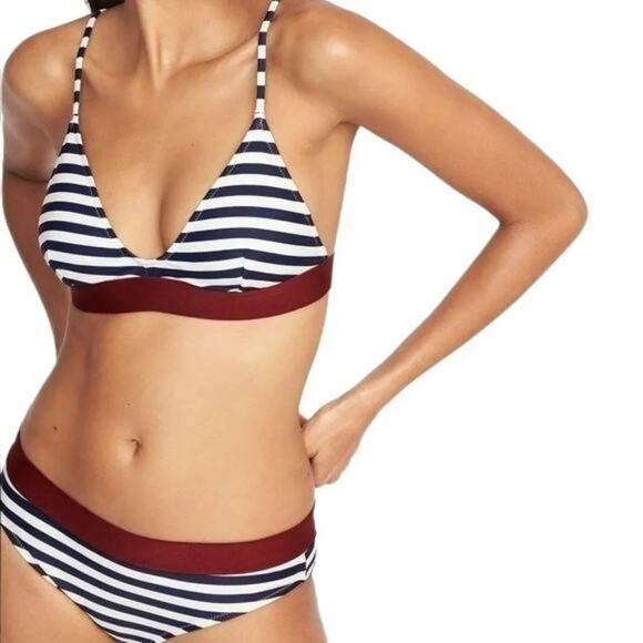 Old Navy Bralette Swim Bikini Navy Burgundy Stripe Womens XXL - Picture 12 of 12